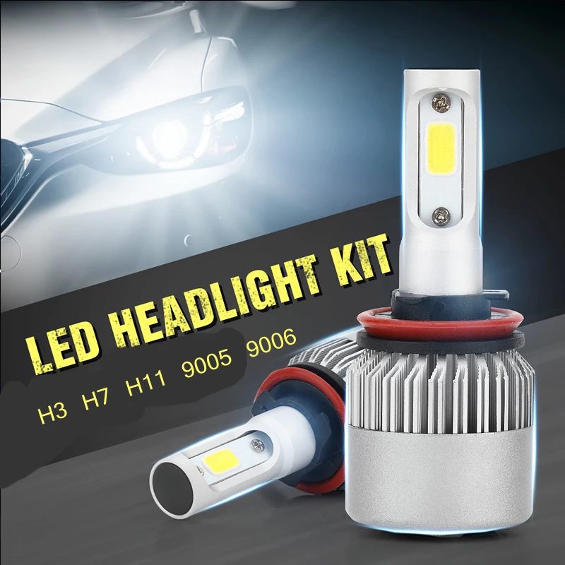 

2x LED Chip COB Car Headlight Bulbs H1 H3 H7 H11 9005 9006 880 LED Bulbs S2 12W 80W 8000LM 6000K White Headlight Lamp Led light
