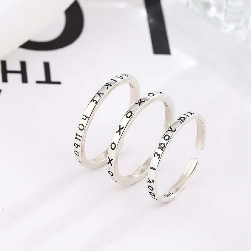 

YSH New 100% 925 Sterling Silver Vintage Open Ring Greek Letter Couple Ring 2020 DIY Jewelry Valentine's Day Gifts Free Shipping
