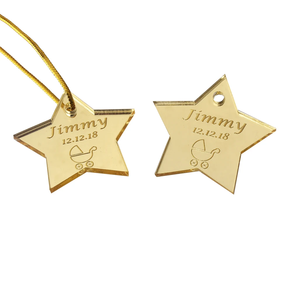 

50 шт. * персонализированное гравированное зеркало звезда свадебные бирки золото крещение Имя тег скульптура вечерние подарки подарок для душа ребенка 14 стилей