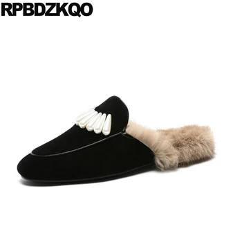 

Slip On Pearl Women Dress Shoes Round Toe Spring Autumn Fur 2019 Chinese Slippers Flats Loafers Black Suede Mules China Beaded
