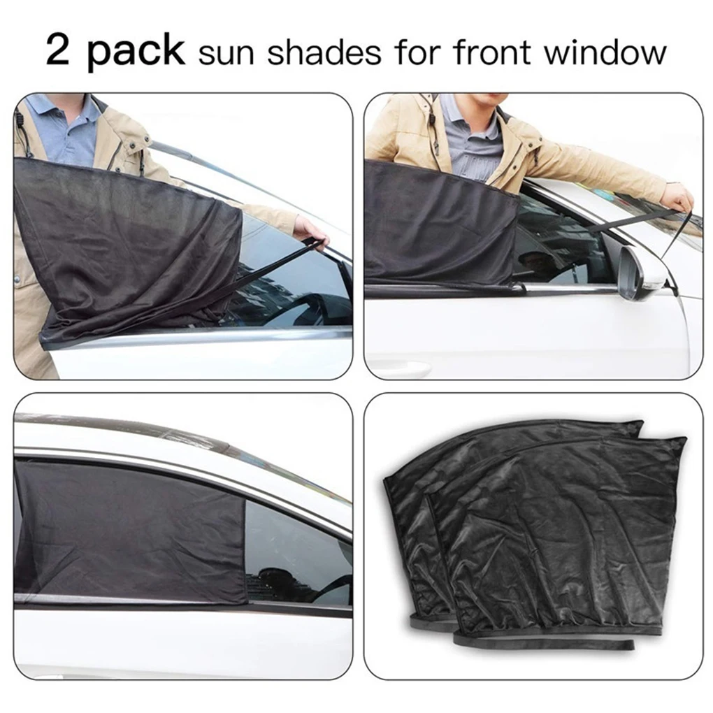 1 Pair Car Sun Visor Front/Rear Window Sun Shade Net Mesh Design Black Auto Sunshade Curtain