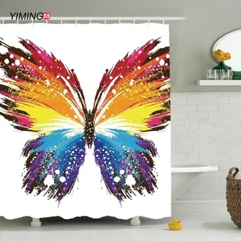 

YIMING 3D color butterfly print bathroom shower curtain bathroom waterproof blackout curtain polyester washable 180-200cm