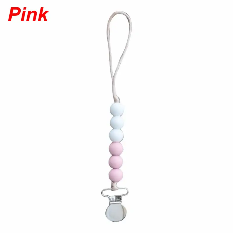Dummy Clips Baby Boys Girls Pacifier Chain Infants Silicone Beaded Teething Toys Soothie Pacifier Holder Clips Baby Shower Gift - Цвет: Pink