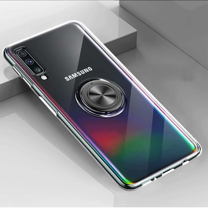 Мягкий прозрачный чехол для samsung Galaxy A10, A20, A30, A40, A50, A70,, держатель с кольцом на палец, задняя крышка, прозрачный чехол для телефона