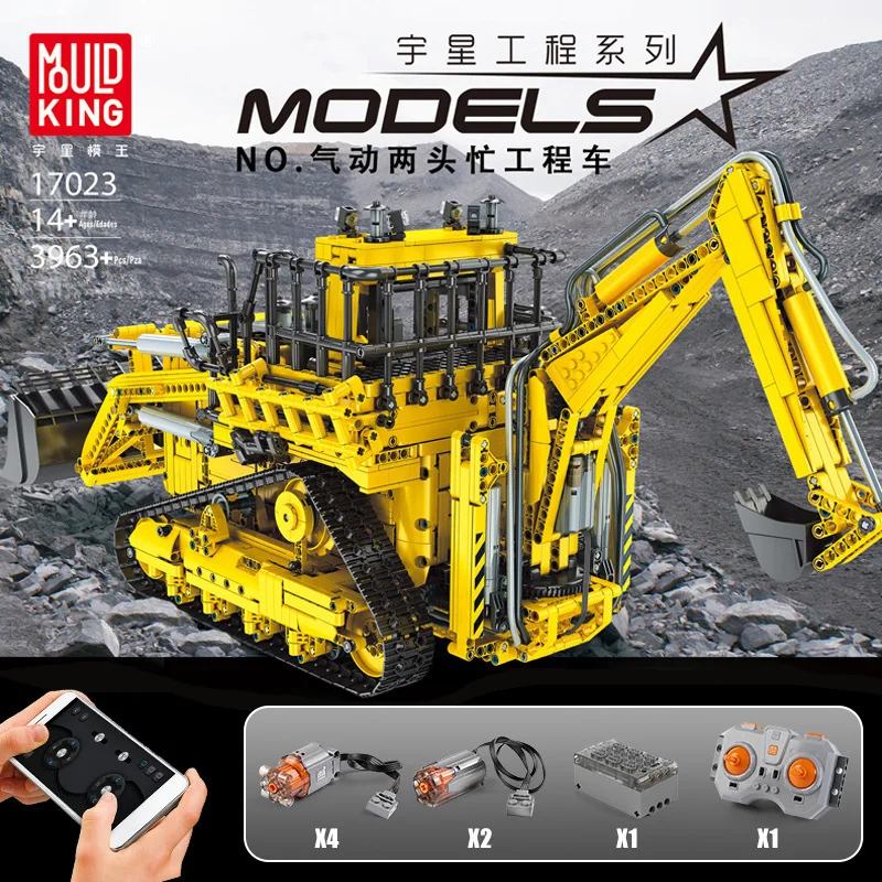 

MOULD KING Building Blocks High-Tech Motorized Pneumatic Bulldozer Truck 17023 APP Engineering Vehicle Bricks Kids Toys Gifts