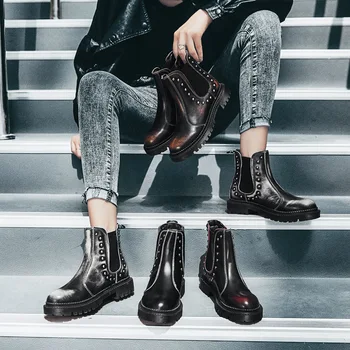 

SONDR rivet booties woman chelsea ankle boots for women platform spring and autumn women's shoes sewing square heel buty damskie