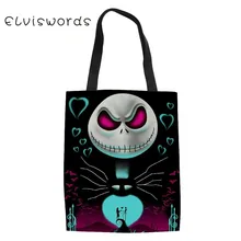 ELVISWORDS, дамские льняные сумки, Рождественская Хлопковая сумка для покупок, кошмар перед рождественским принтом, повседневные женские сумки Canva, модные