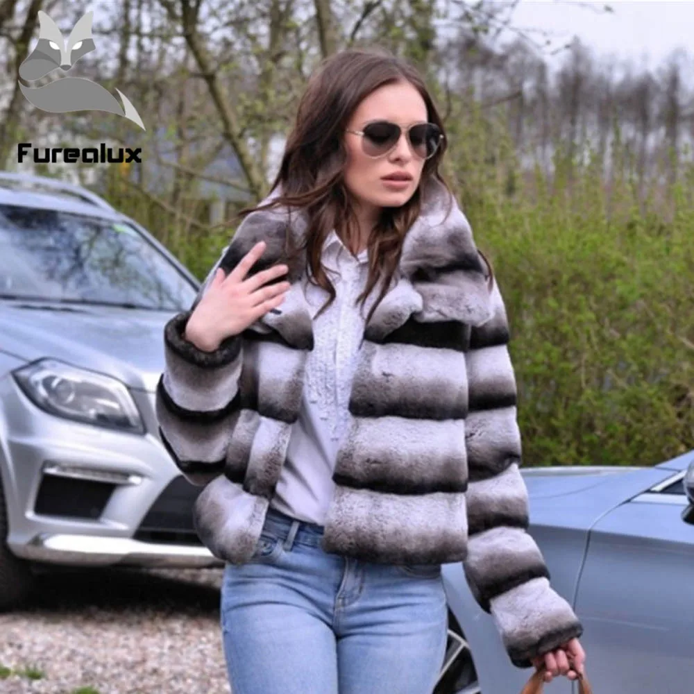 Мода новинка Шиншилла Цвет кролика рекс пальто с мехом для женщин короткие куртки теплый толстый воротник Лидер продаж Природный натуральный мех пальто