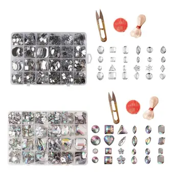

700pcs AB Clear Sew on Rhinestone Acrylic Crystal Buttons Gems Flatback Diamantes 24 Styles for DIY Crafts Clothes Decor
