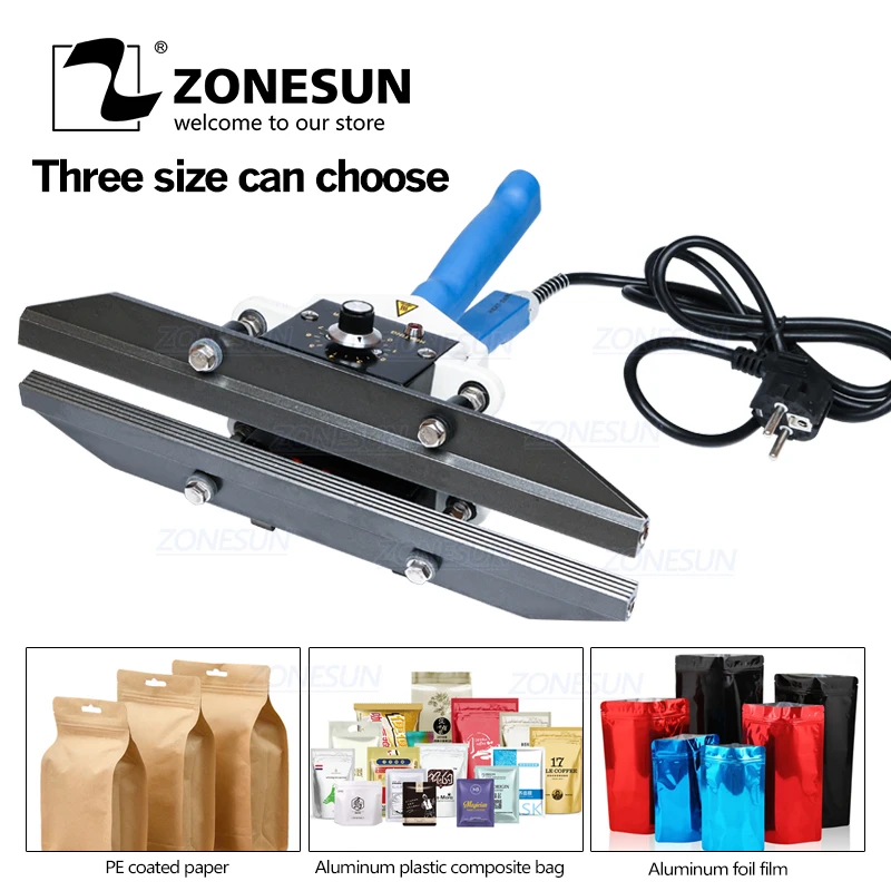 ZONESUN FKR400 220V hand Impulse Sealer Heat Sealing Aluminum Foil Bag Closer Sealer Sealing Machine