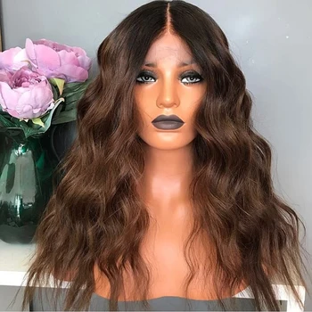 

13x4 Lace Part Wig Ombre Brown Water Wave Brazilian Human Hair Wig Large Cap Size Middle Part Wig For Black Women With Baby Hair