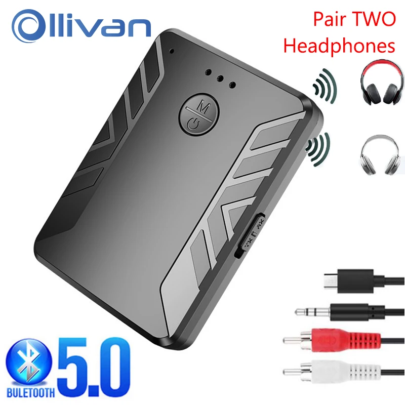 Bluetooth 5 0 Receiver Transmitter Pair 2 Headphones Stereo Music TV PC Car Audio Wireless Adapter 3 5mm AUX RCA Jack Receptor
