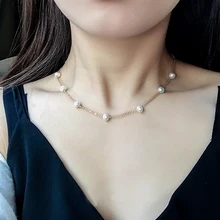 Двойная ярмарка Новая мода 8 мм жемчужное массивное ожерелье в Чокеры ожерелье желтое золото цвет цепи ювелирных изделий DFN581M