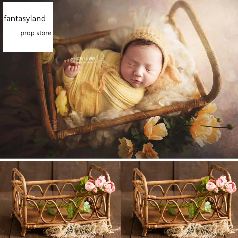 New newborn photography props solid wood natural old retro chair stool small basket baby infant child photo props