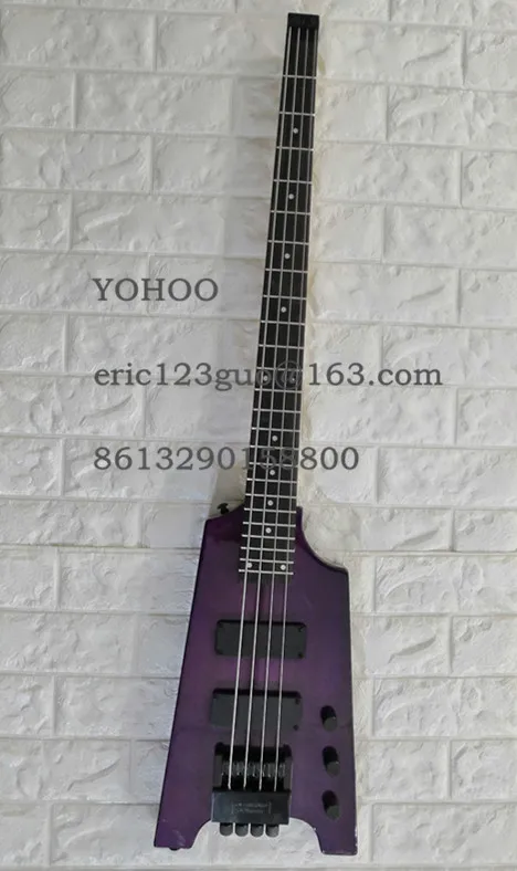 Электрический бас гитара Безголовый фиолетовый цвет твердый корпус Тигр чехол с полосками палисандр гриф. Индивидуальные, paypal доступны! Bs-16