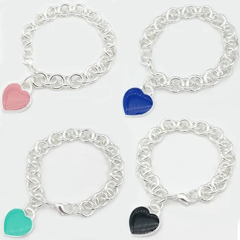 

925 sterling silver enamel heart pendant bracelet European and American women fashion charm holiday gift free shipping