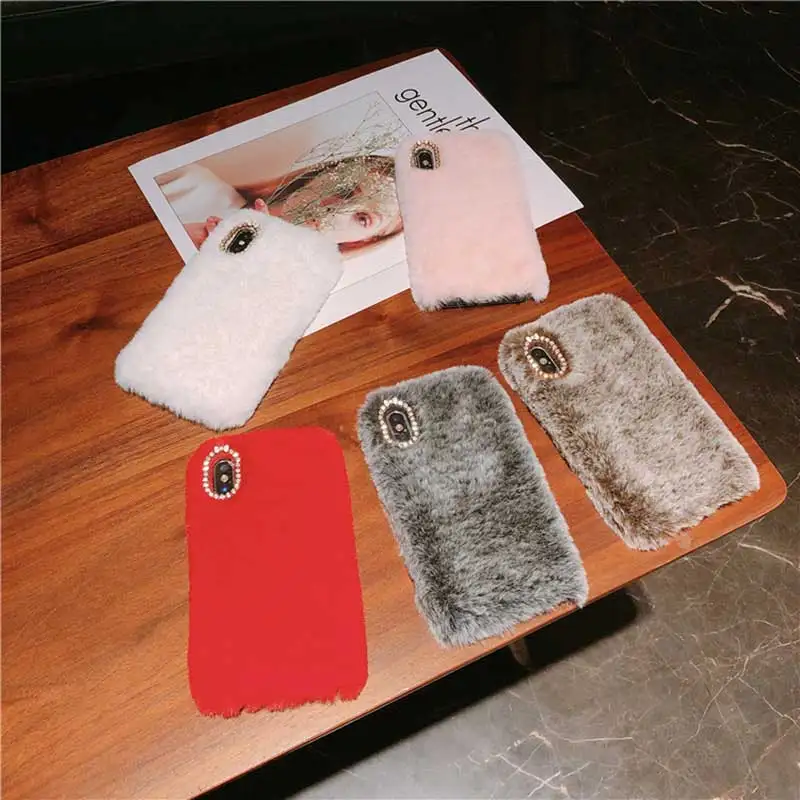Роскошный Пушистый Плюшевый Мех Розовый чехол для телефона для iPhone XR XS Max X 6 6s 7 8 Plus Xs белый плюшевый силиконовый чехол для женщин подарок