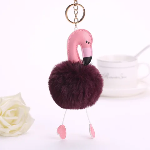 Flamingo With Pom Pom Plush Toy With Keychain Flamingo Key Pendant Soft Stuffed Animal Toys Kids Girls Bag Hang Pendant