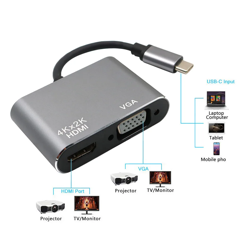 2 в 1 Usb type C до 4k Hdmi Vga T круг type C Usb-c преобразователи видеосигнала адаптер usb-концентратор компьютерный хаб ноутбук концентратор