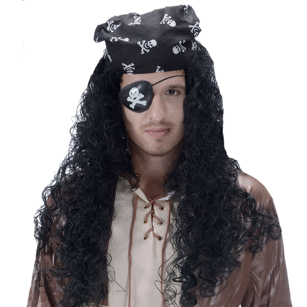 海賊かつらハロウィンメイクボール装飾カリブ海花頭蓋骨黒スカーフカーリー毛党文化ダンスシンク小道具 Costume Props Aliexpress