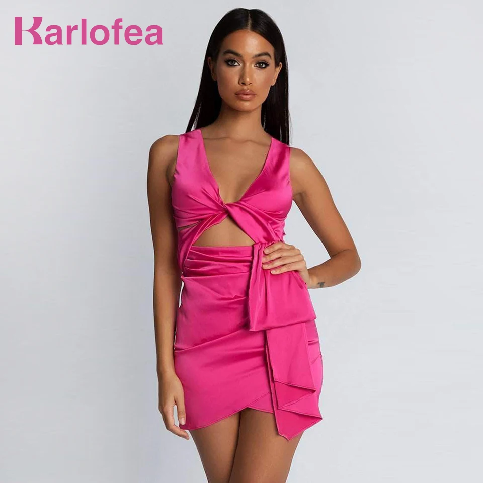 hot pink satin mini dress