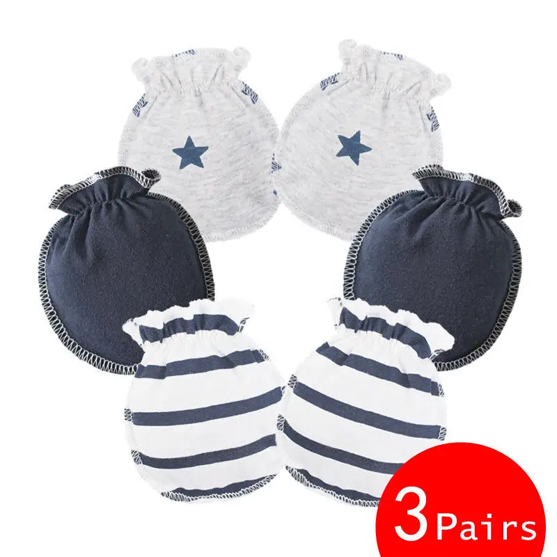Balleenshiny/3 пары, детские варежки для детей 0-6 месяцев, модные детские перчатки против царапин, Хлопковые варежки-царапки для защиты новорожденных - Цвет: T3