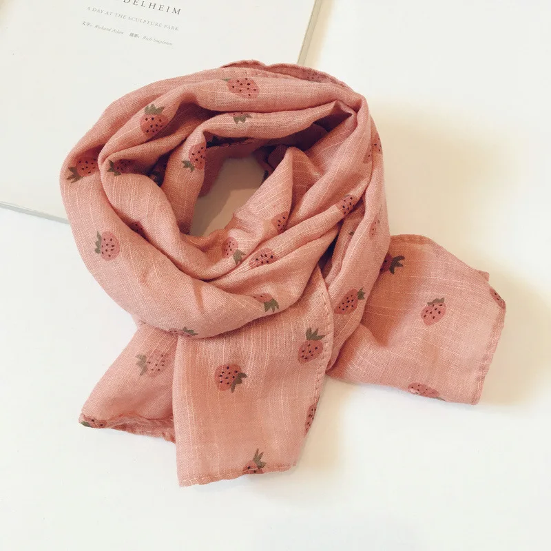 deep pink Корейский модный зимний симпатичный шарф, детский льняной снуд с принтом клубники, Детские шарфы для девочек, Kawaii, Снуд шарф для малышей - Цвет: deep pink