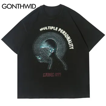 

GONTHWID Creative Multiple Personality Print Tees Shirts Harajuku Casual Loose Hip Hop Streetwear Tshirts Men Short Sleeve Tops