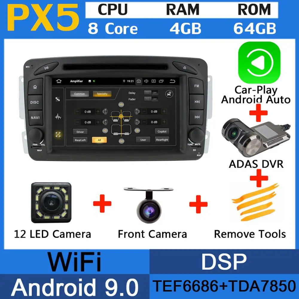PX6/Восьмиядерный Android 9,0 автомобильный dvd-плеер для Mercedes Benz W209 W203 W168 M ML W163 W463 Viano W639 Vito Vaneo автомобильный Радио 5 USB - Цвет: PX5-Adas-Carplay