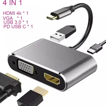 

VGA to HDMI Converter Type C HUB USB C USB3.0 4K HDMI Adapter PD 87W Fast Charger for Macbook Pro Samsung S9 S10 4 in 1 usb hub