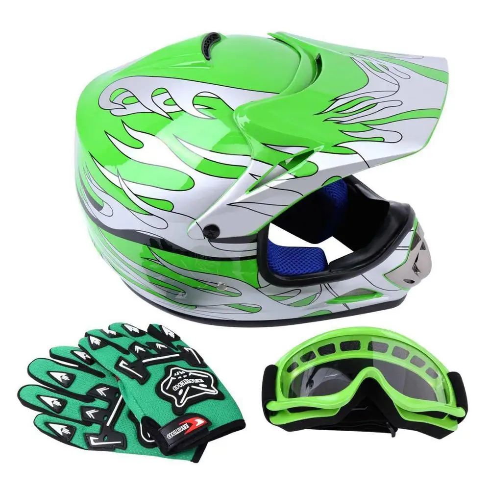 Motorcycle Helmet Professional Racing Motocross Off-Road Helmet With Cross Glasses casque moto Motorbike Full Face Helmet Black - Цвет: Green