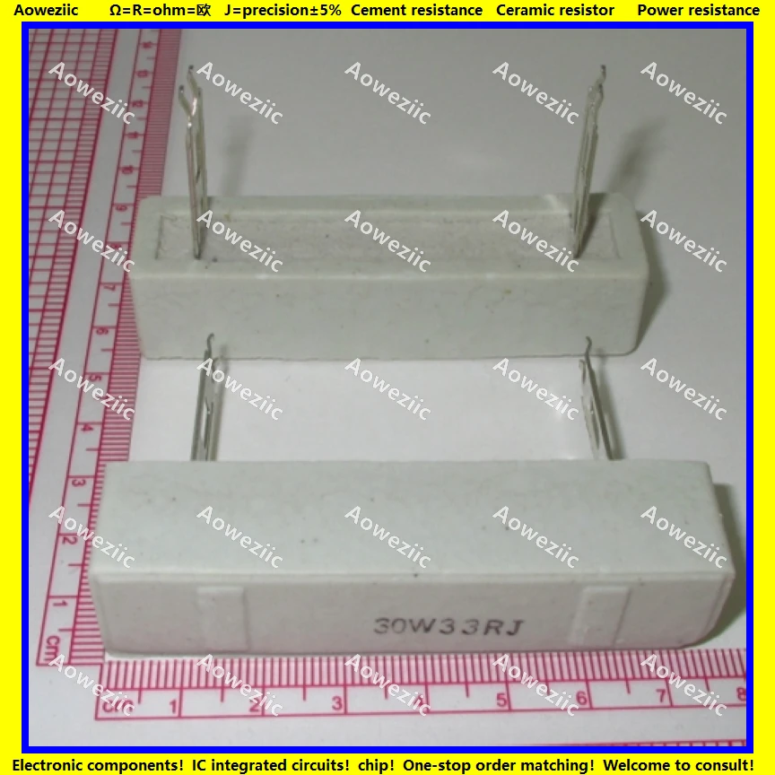 2Pcs 30W33RJ 30W 33 ohm +/- 5% Horizontal cement resistor 33RJ Cement resistance 30W33R 30W33OHM Ceramic plug-in | Электроника