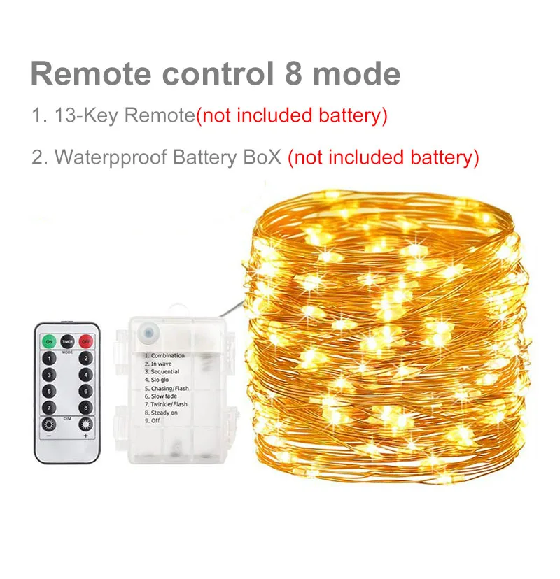 10m 100LED light string fairy light battery powered waterproof elf lights with remote control 8mode copper wire Christmas light