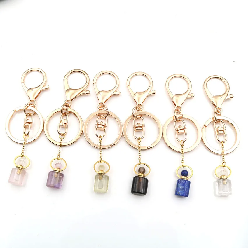 XSM Scent-bottle Keychains Gold-color Buckle Bag Hanging Decor Car Key Ring Holder Crystal Bottle Jewelry Essential Oil Diffuser | Украшения