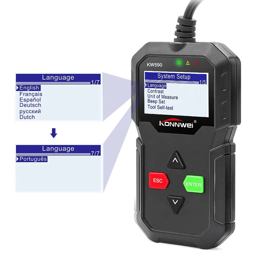 KONNWEI KW590 OBD2 OBD диагностический инструмент автомобильный код читатель автомобильный OBD2 сканер Поддержка мульти-брендов автомобилей и языков