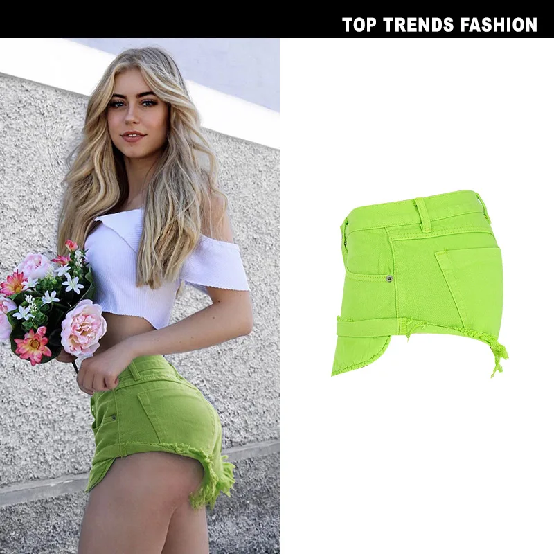 Sexy Casual Summer Green Long Pockets Jeans Shorts Women Fashion Low Waist Tassel Ripped Denim Shorts New Solid Color Hot Short (5)