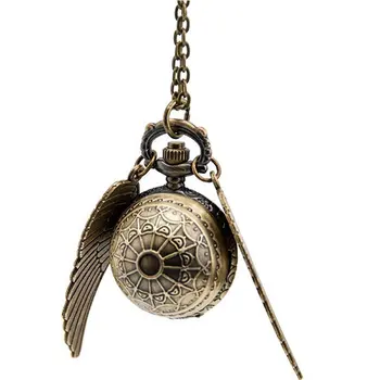 

Elegant Snitch Quartz Watch Charming Vintage Angel Wing Fob Pocket Watch Pendant Clock Necklace Chain for Men Women