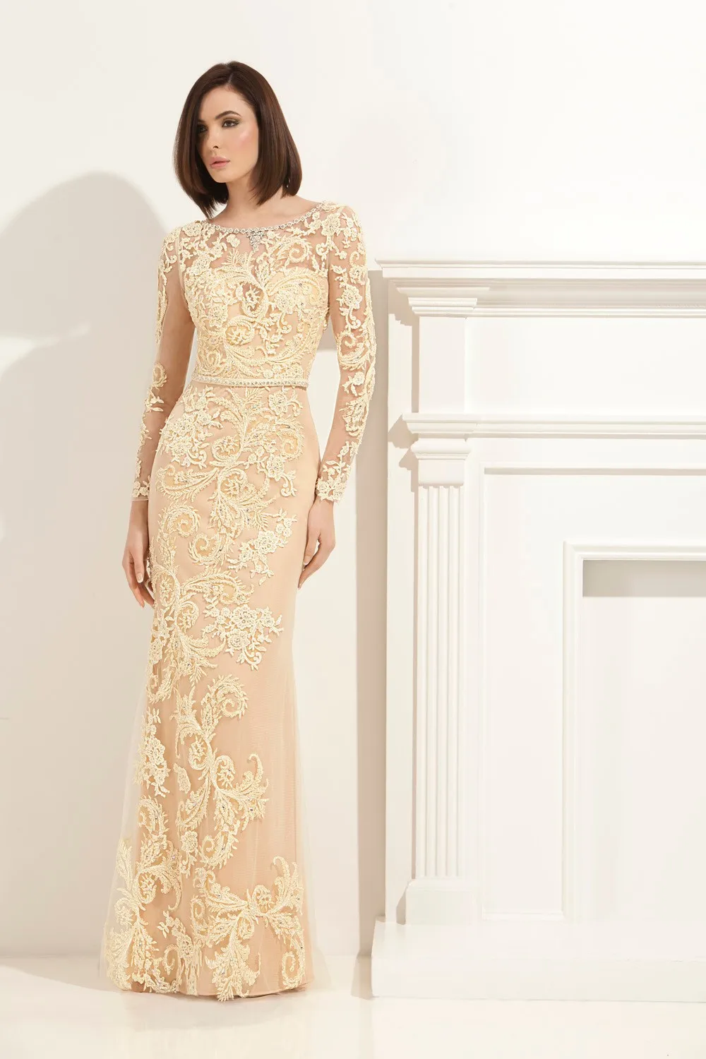 Plus Size Mother of the Bride Dresses High Quality Lace Applique Yellow A-line Long Bride Mother Gown for Weddings(MO-8245
