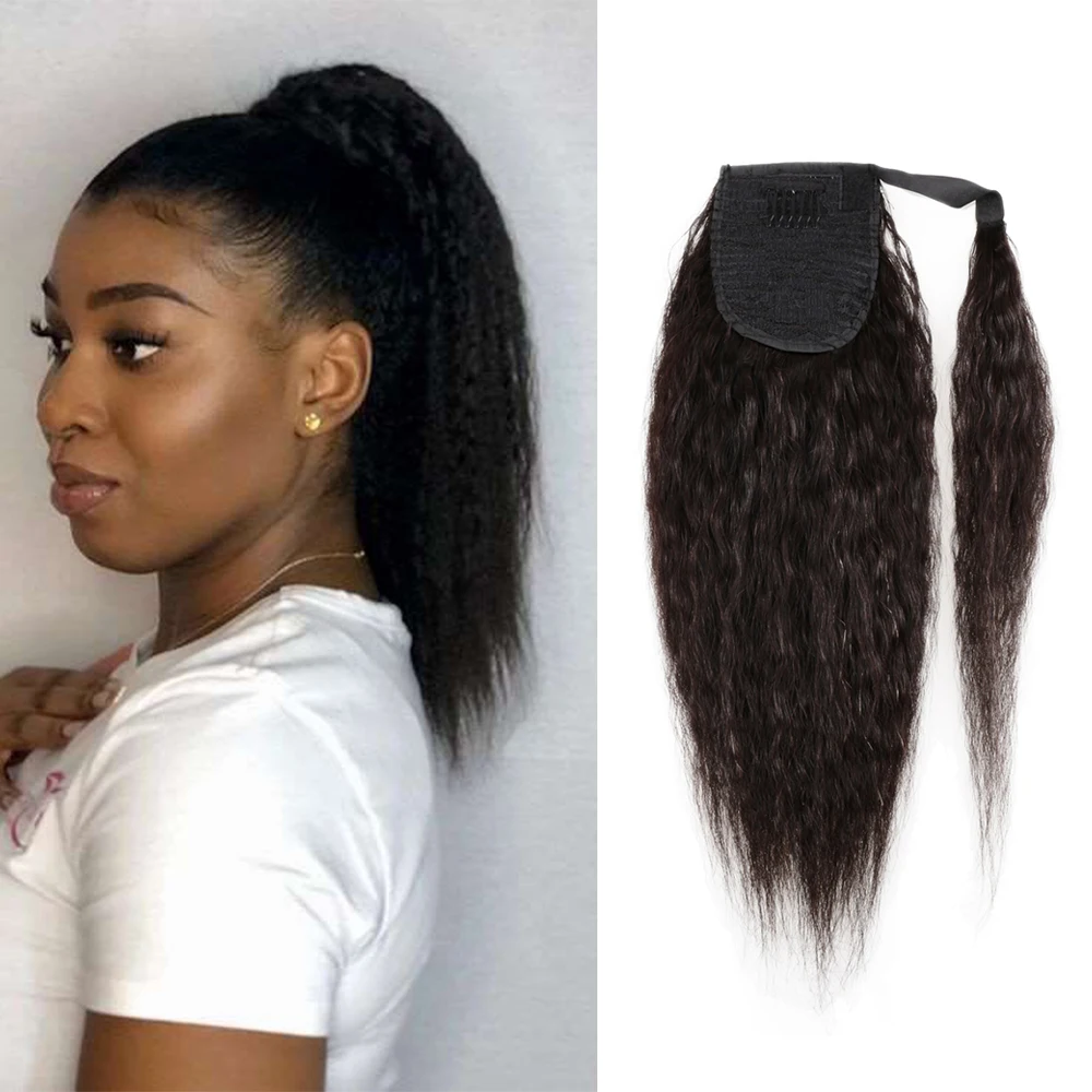 Yaki-extensiones de cabello humano brasileño para mujer, cabello Remy liso y rizado con Clip en la cola de caballo, 100g por juego
