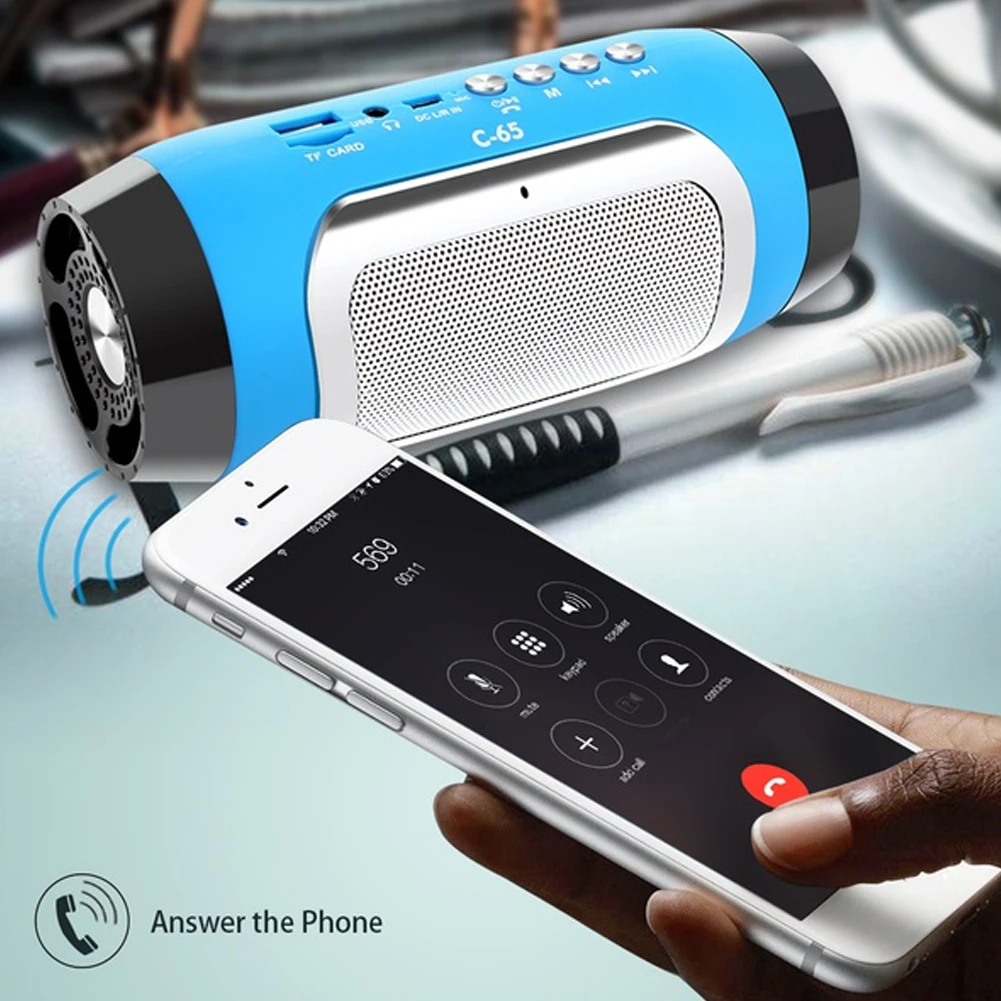 Портативная Bluetooth колонка с FM радио сабвуфером и держателем для