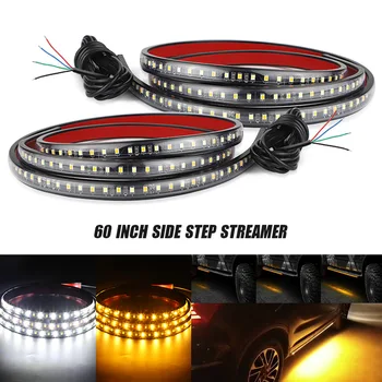 

DERI 2pcs Universal 60 inch Car Side Kick Running Board LED Strips Sequential Flowing Turn Signal waterproof 12V Amber and White