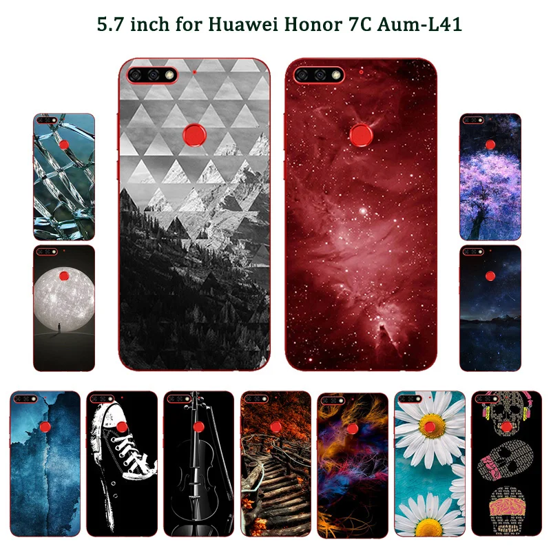 Матовый черный чехол для телефона Huawei Honor 7C Мягкий Силиконовый ТПУ с рисунком 5 7
