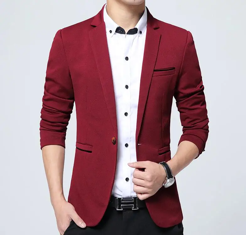 Бургундия Роскошный мужской блейзер, новинка весны, модный бренд, приталенный мужской костюм, Terno Masculino, опт, блейзеры, подходит для стройного тела - Цвет: Бургундия