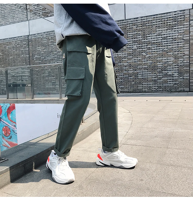 Liketkit Men's Vintage Cargo Pants Male Hip Hop Khaki Pockets Joggers Pants Male Korean Fashion Sweatpants Winter Overalls