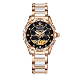 ORKINA Ladies Fashion Steel Strap Mechanical Wristwatch Luxury Top Brand Female Clock Waterproof Skeleton Genuine Watch Montre