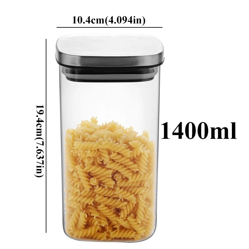 CSS Square Glass Jars with Stainless Steel Lid for Spices Bulk Products Tea Coffee Container Set Sealed Cans Storage Box Caniste