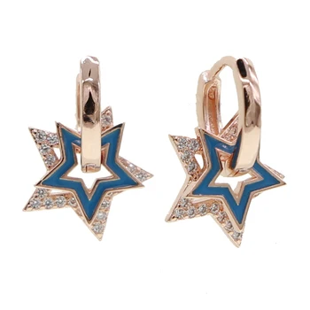 

New christmas Cute Stars rose Gold Earrings cz enamel blue Five-pointed star Earrings For Women Girls Jewellery Gift