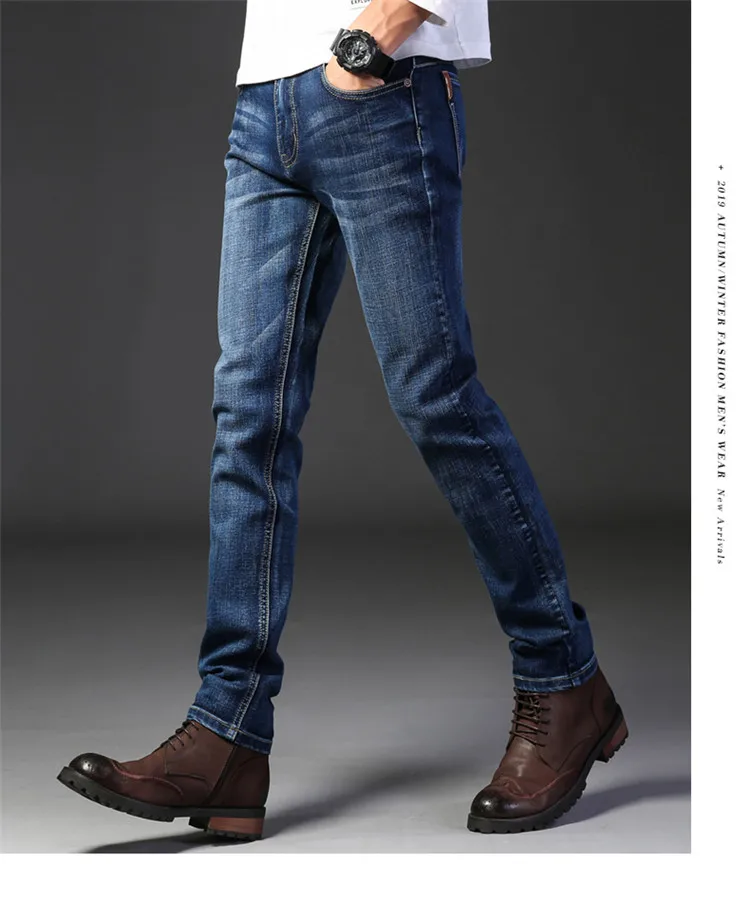 PViviYong, новинка, зимние утолщенные мужские джинсы с подкладкой, свободные прямые мужские повседневные эластичные облегающие джинсы, большие размеры 8160A