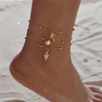 

3pcs Vintage Anklets For Women Conch Shell Pendant Anklet Summer Beach Foot Ankle Bohemian Anklet Bracelet On Leg Jewelry