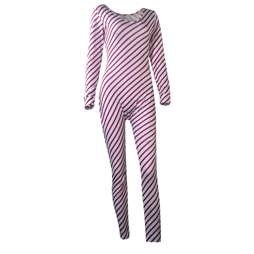 

2020 Autumn And Winter New Jumpsuit Tight-fitting Long-sleeved Stripe Printed Bodysuit Women Jumpsuit Romper Bodycon Playsuit